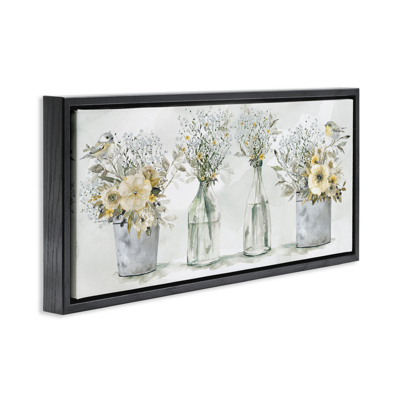 Oiseaux chanteurs avec bouquets de fleurs, H 11 po x l 25 po, Noir