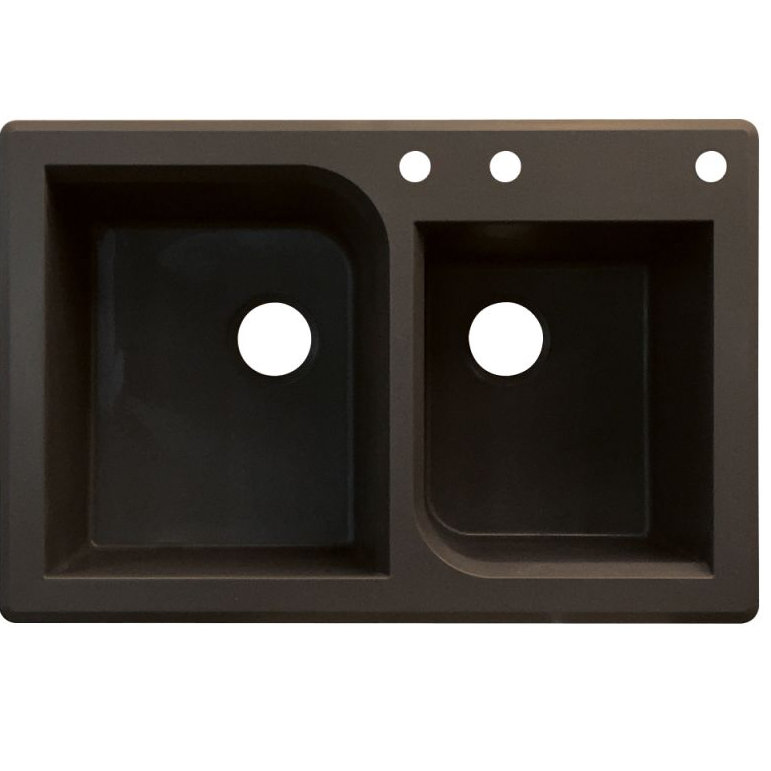 Évier de cuisine à double cuves l 33 po x l 22 po Radius, 3 trous, Espresso
