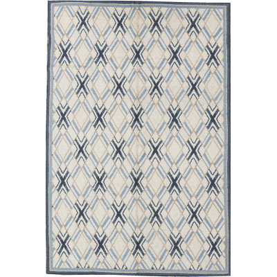 Hand-Knotted High-Quality Beige and Navy Area Rug