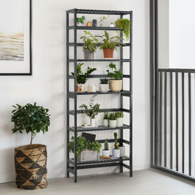 6-Tier Bamboo Shelf with Adjustable Layer for Bathroom, Bedroom, Kitchen, Black