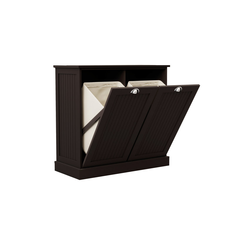 Two-Compartment Tilt-Out Laundry Sorter Cabinet with Removable Bags - Black Laundry Storage Organizer for Bedroom, Bathroom or Laundry Room