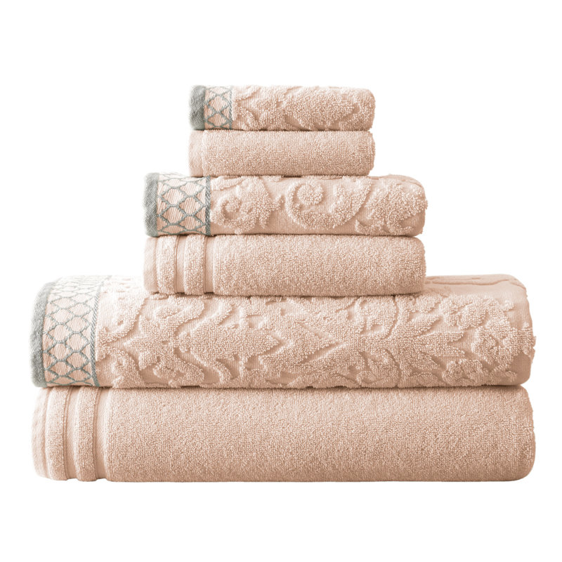 Peach Egyptian Cotton 6-Piece Towel Set with Jacquard Border