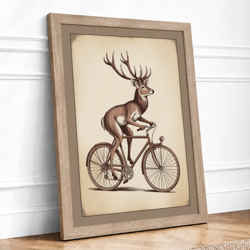Deer On A Bicycle Vintage - Print, Oak, A3 - 42.0 x 29.7 cm