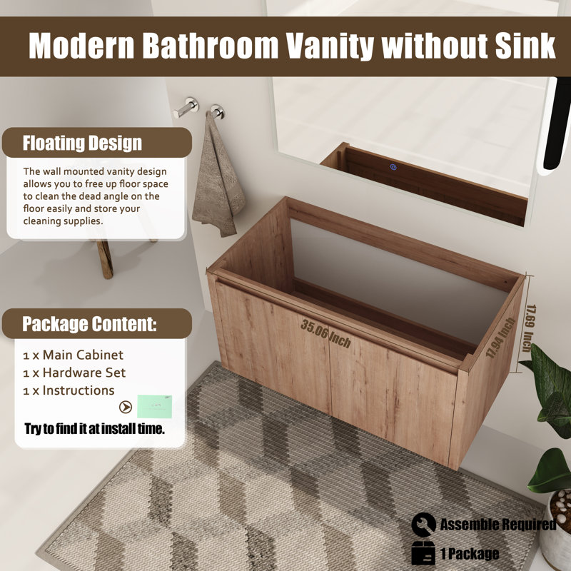 Meuble-lavabo mural de 91 cm (36 po) sans comptoir, 36