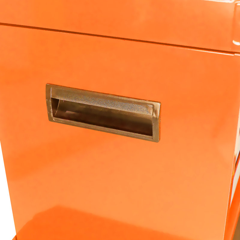 5 Metal Tool Chest With Lockable Wheels & Hook Holes - Orange Storage Side Handles, Orange