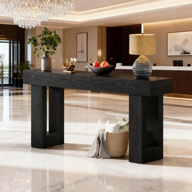 Wooden Console Table, Sofa Side Table, Living Room Table Rectangular Sofa Table Behind The Couch, Black