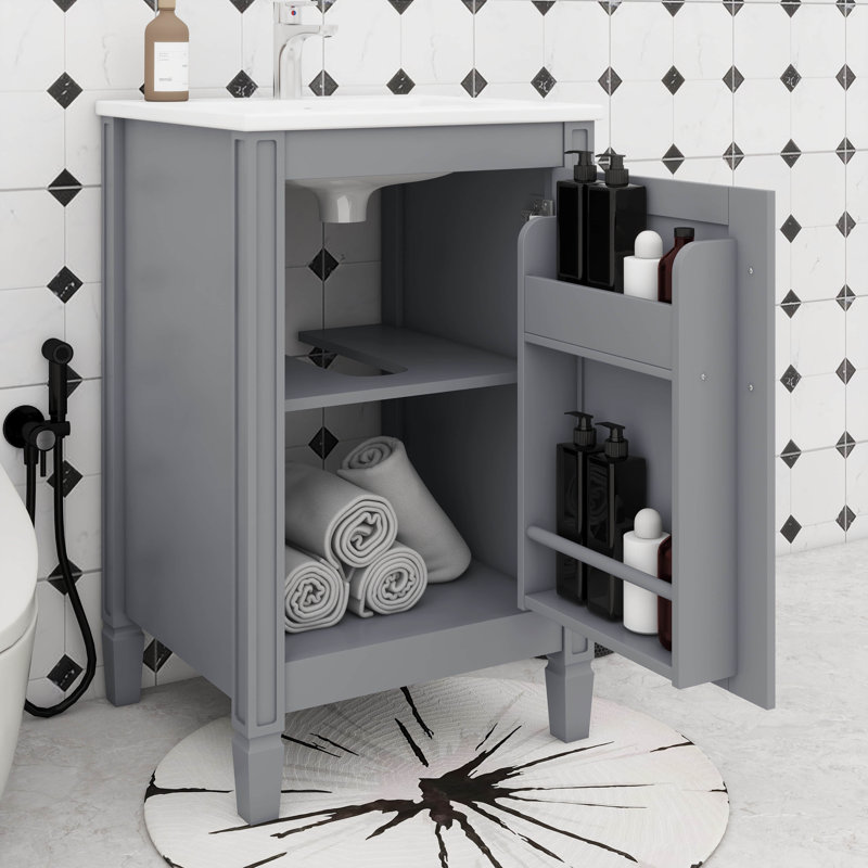 Meuble-lavabo de 20 pouces avec armoire de rangement double couche, Gris