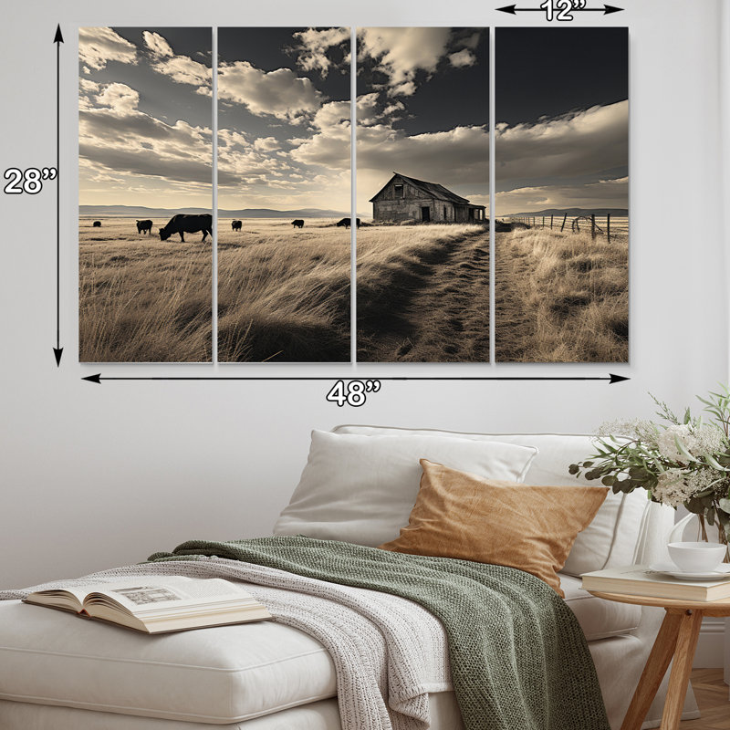 Bovins Silent Horizon III sur aluminium 4 pièces, Wrapped Canvas