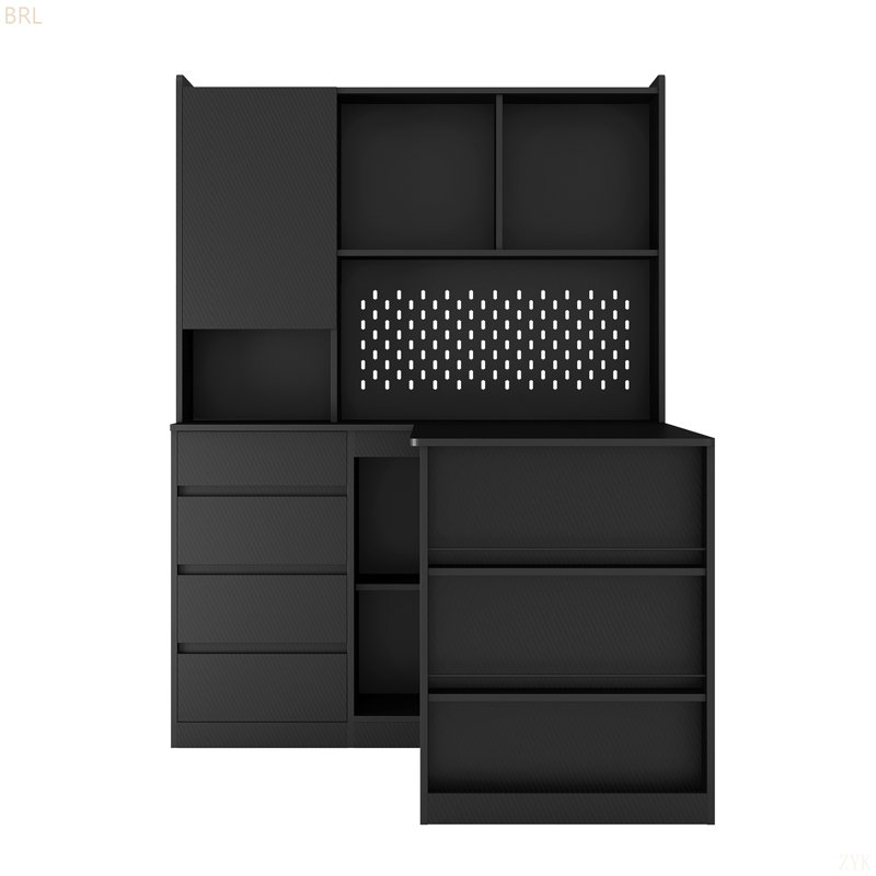 L-Shaped Computer Desk With Hutch And LED Light, Home Office Desk, Writing Desk, Corner Desk With Storage, Black