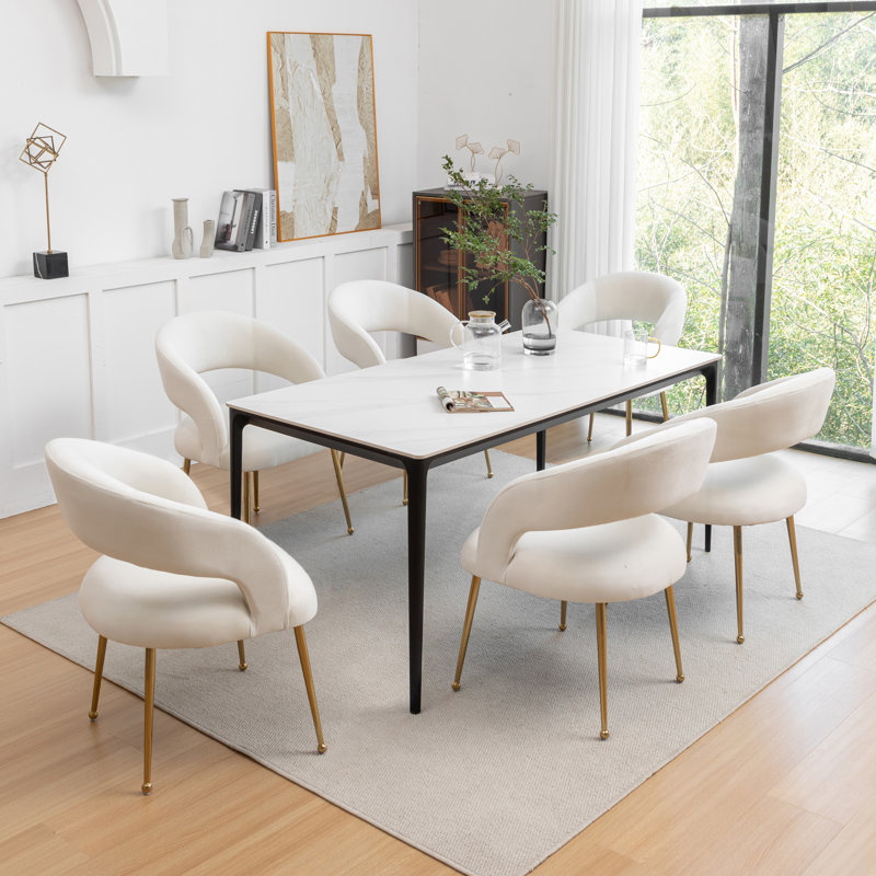 Chaise avec accoudoirs en velours Lokelani, Beige, 6