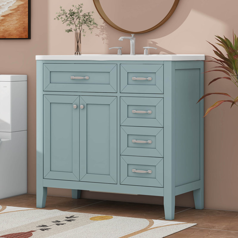 Meuble-lavabo 36 po avec lavabo en céramique intégré, Vert