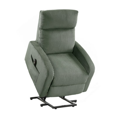 Contemporary Power Lift Chair Recliner 1Pc Green Plush Corduroy Upholstery Comfort Side Pocket Plywood Living Room Furniture