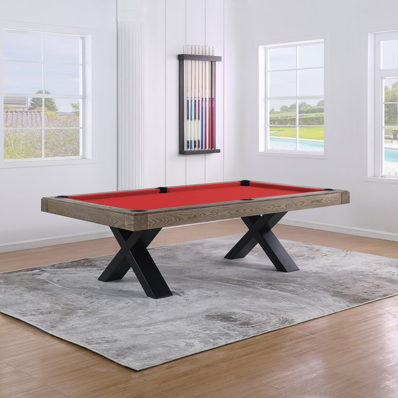 Table de billard en ardoise 8 pi Texas II avec pieds en acier, Rouge, Distressing Vintage Ash