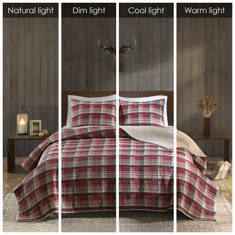King Red Cotton Reversible Quilt Set with Shams