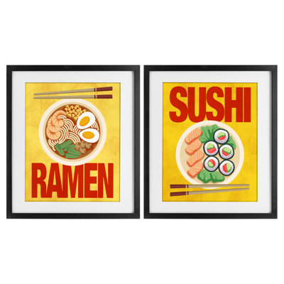 Ensemble de 2 impressions encadrées sous verre Ramen & sushi, cuisine de Marcus Prime