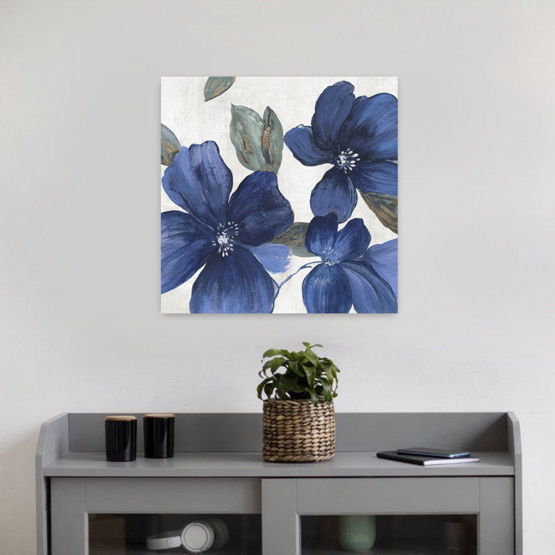 Indigo Spring Florals I Elegant Modern Nature Flower Art, 18" H x 18" W