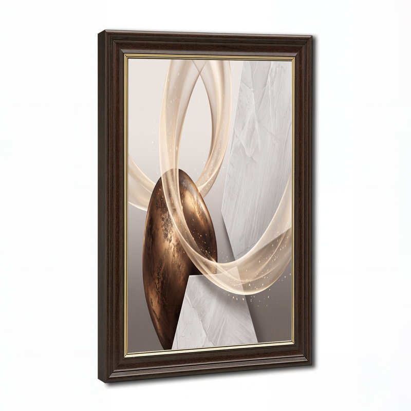 Sphère en bronze et rubans tourbillonnants beiges avec toile marbrée, 16"H x 24"W