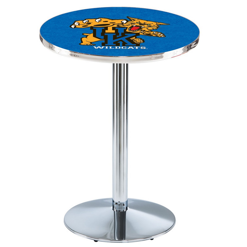 Round Metal Base Dining Table, Chrome, University of Kentucky - Cat Logo