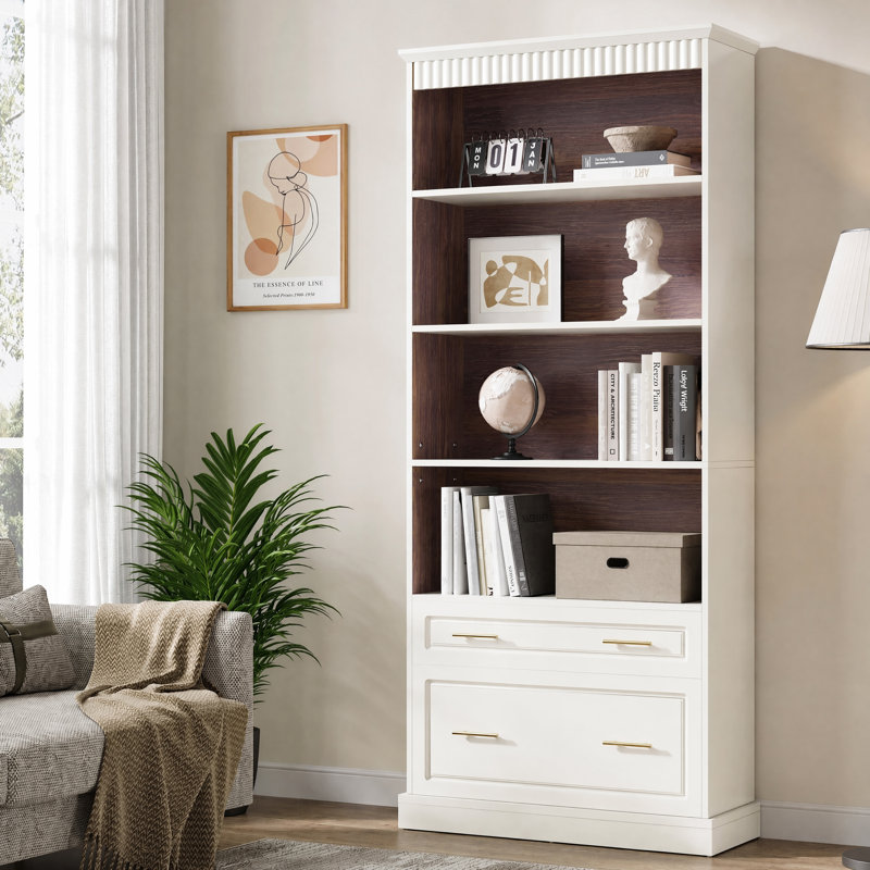 Bookcase With File Cabinet Drawers, White