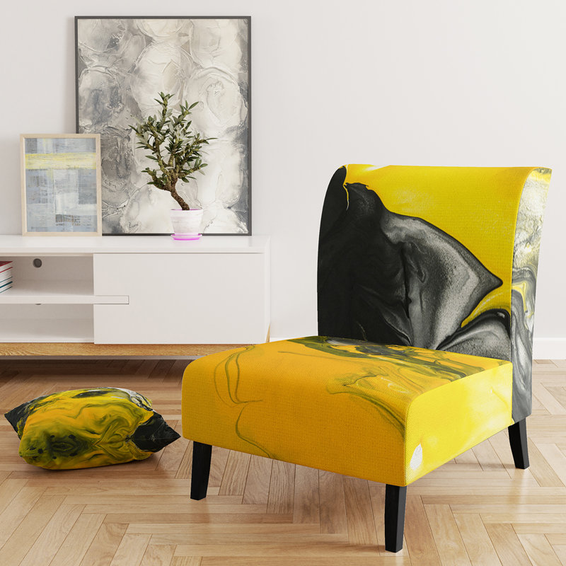 Yellow, White and Black Marbled Acrylic - Modern Velvet Upholstered Slipper Chair