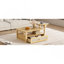 Table basse moderne, table basse avec 1 tablette de rangement, 2 plateaux de table et 1 tiroir en rotin pour le salon