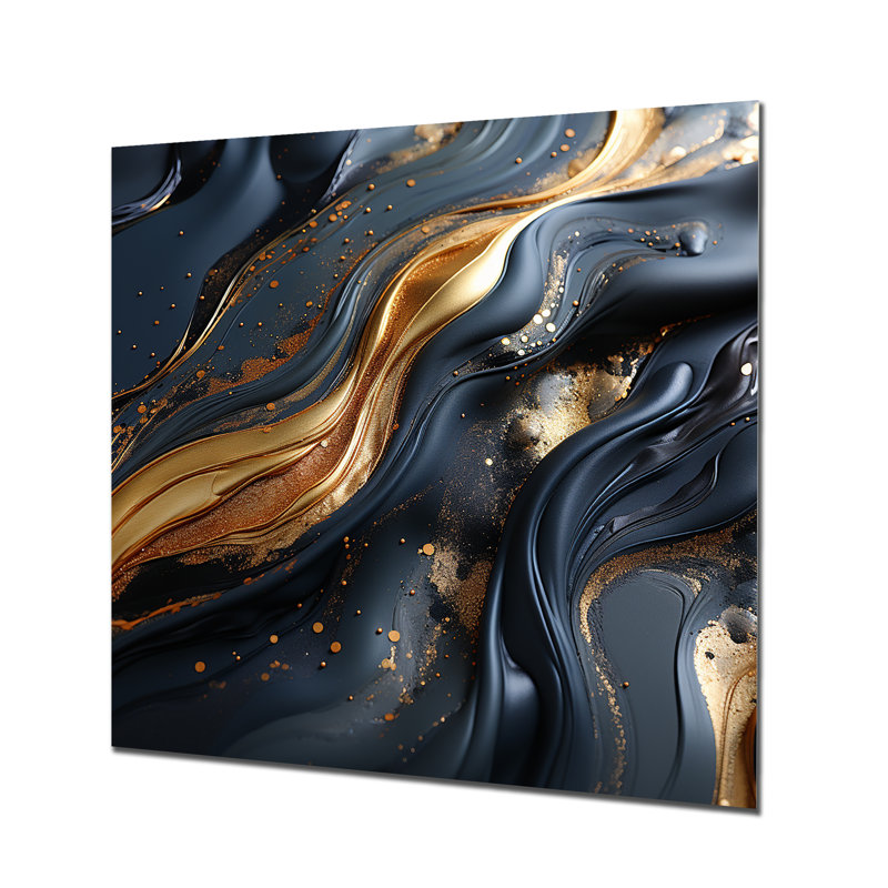 Gold And Grey Volcano Fusion IV - Marble Wall Decor, 16" H x 16" W