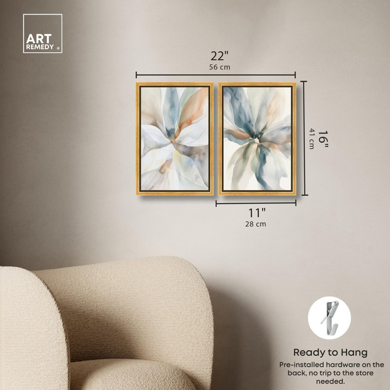Ensemble de toiles d'art abstrait bleu par Art Remedy, cadre noir, 10 x 15, 16" H x 11" W, Gold Frame