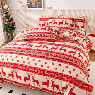 Christmas Duvet Cover Set Snowflake Reindeer Printed