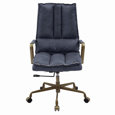 Tinzud Gray Leather Office Chair