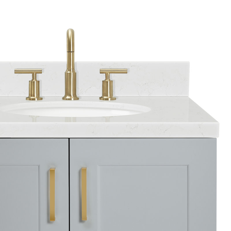 ARIEL Taylor 42.25 Single Sink Bathroom Vanity with Man-Made Stone Top-Oval, Oval, Gray, Right 