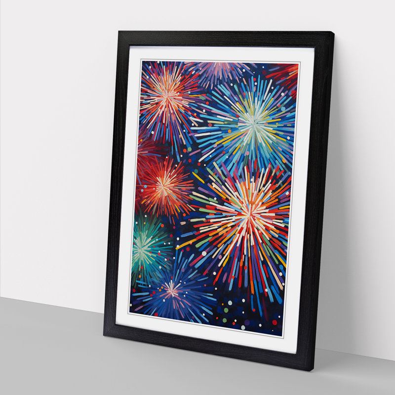 Fireworks Hard Edge No.2 - Single Picture Frame Print on Wood, 46cm H x 34cm W x 2cm D, Black