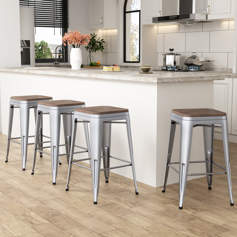 Hartung Counter Stool with Metal Frame, Grey, Bar Stool (30" Seat Height)