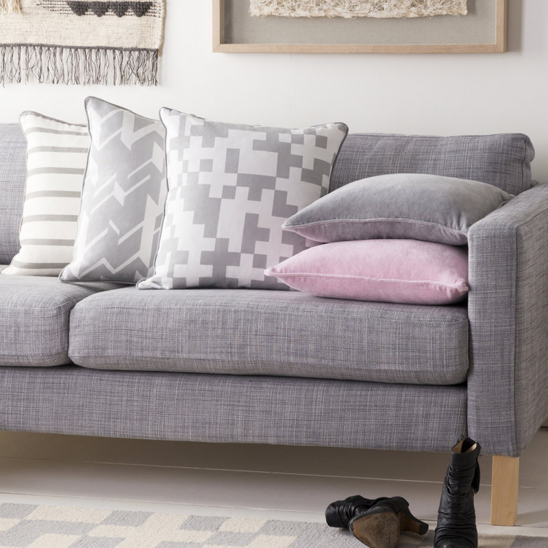 Inga Geometric Cotton Pillow Cover, Gray/ White, Polyester/Polyfill