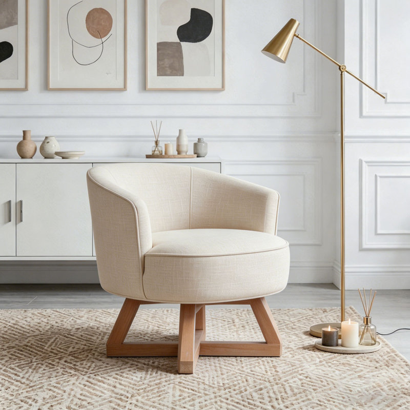 Chaise pivotante avec base en bois en forme de croix, Beige