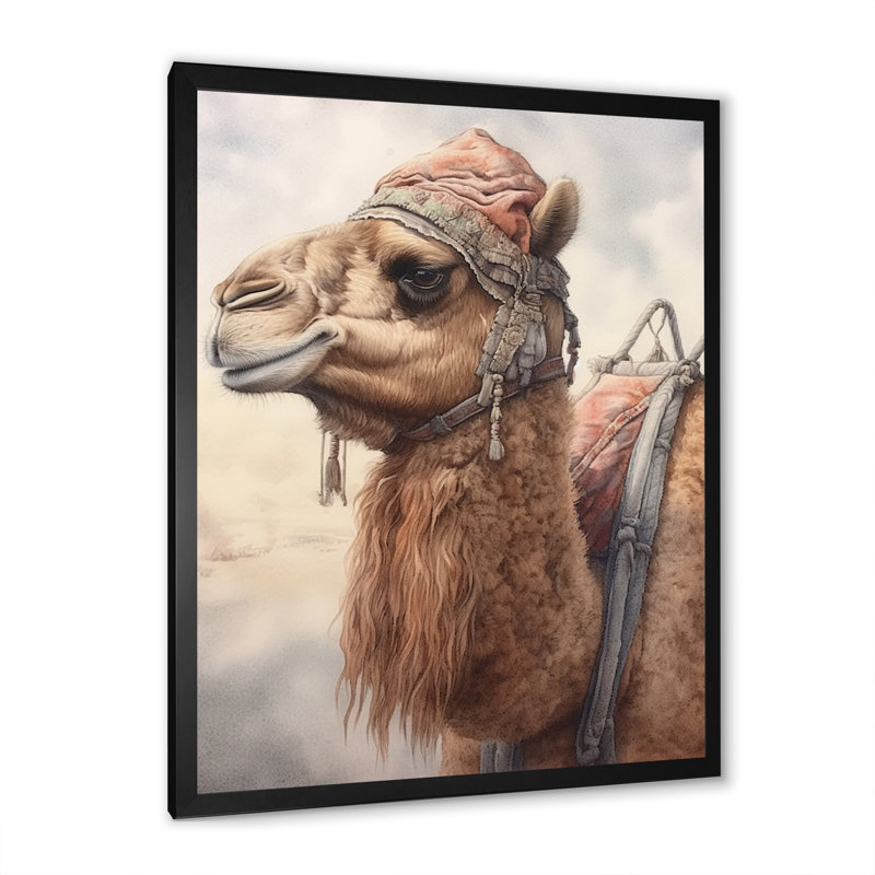 Camel Desert Nomad VII sur impression sur toile, Cadre simple noir, H 20 po x l 12 po x P 1 po