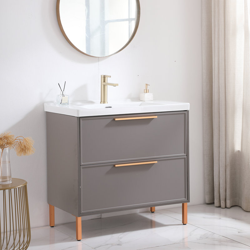 Ensemble de meuble-lavabo simple 2 tiroirs avec plateau en céramique Tres Khaki