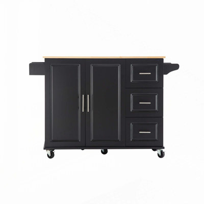 Kitehcn Island with Extensible Rubber Wood Table Top,adjustable Shelf Inside Cabinet for Different Utensils