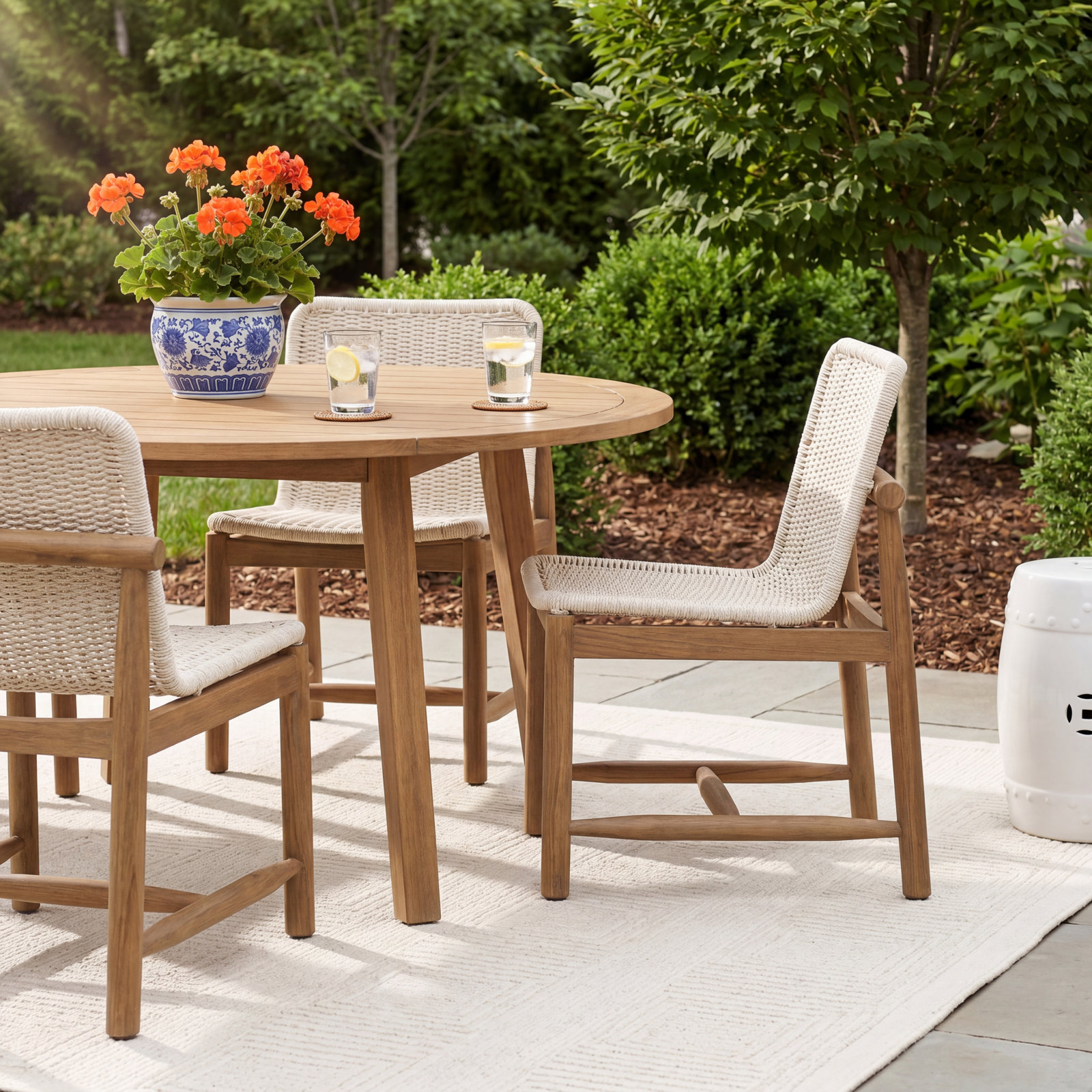 Dume Outdoor Dining Chair, White/Brown