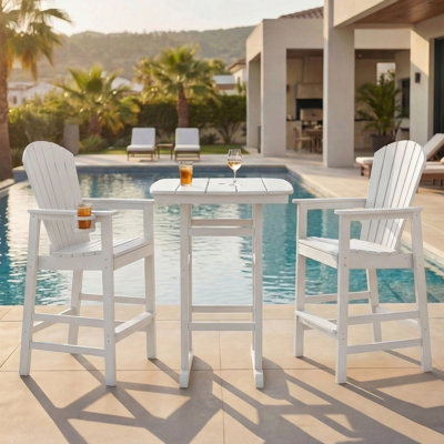 Height Patio Bar Sets with HDPE Poly Lumber & Slatted Top, 3-piece, All-Weather Outdoor High Top Bistro Table for Deck Poolside Balcony, Easy Assembly