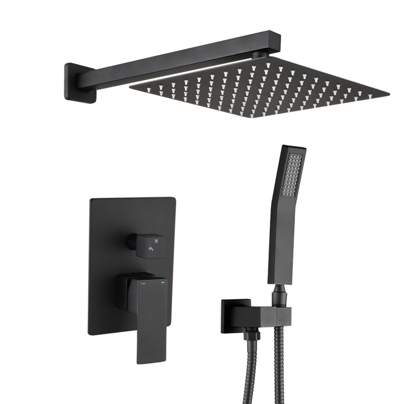 Système de douche à pluie en laiton noir mat avec douche à main, inverseur et combinaison stable de température de l'eau, mélange chaud / froid intégré, tête facile à nettoyer, jet supérieur relaxant