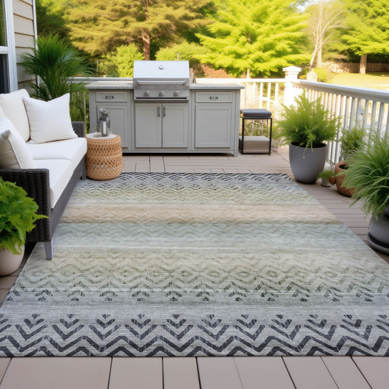 Tapis intérieur / extérieur gris lavable à la machine Xhevrie, Rectangle 10 pi x 14 pi