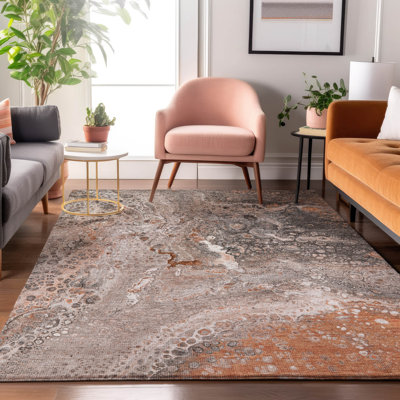 Premium Machine Washable Cerrito AMF588 Terracotta Rug