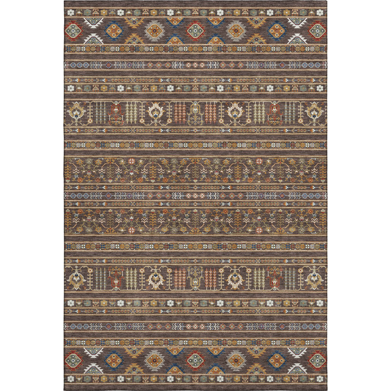 Premium Machine Washable Mayfield AMF2244 Navajo Rug, Chocolate, 3' x 5'