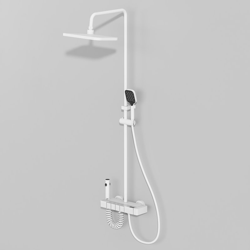 Système de douche blanc avec affichage numérique de la température et commande de piano à 4 voies, Blanc