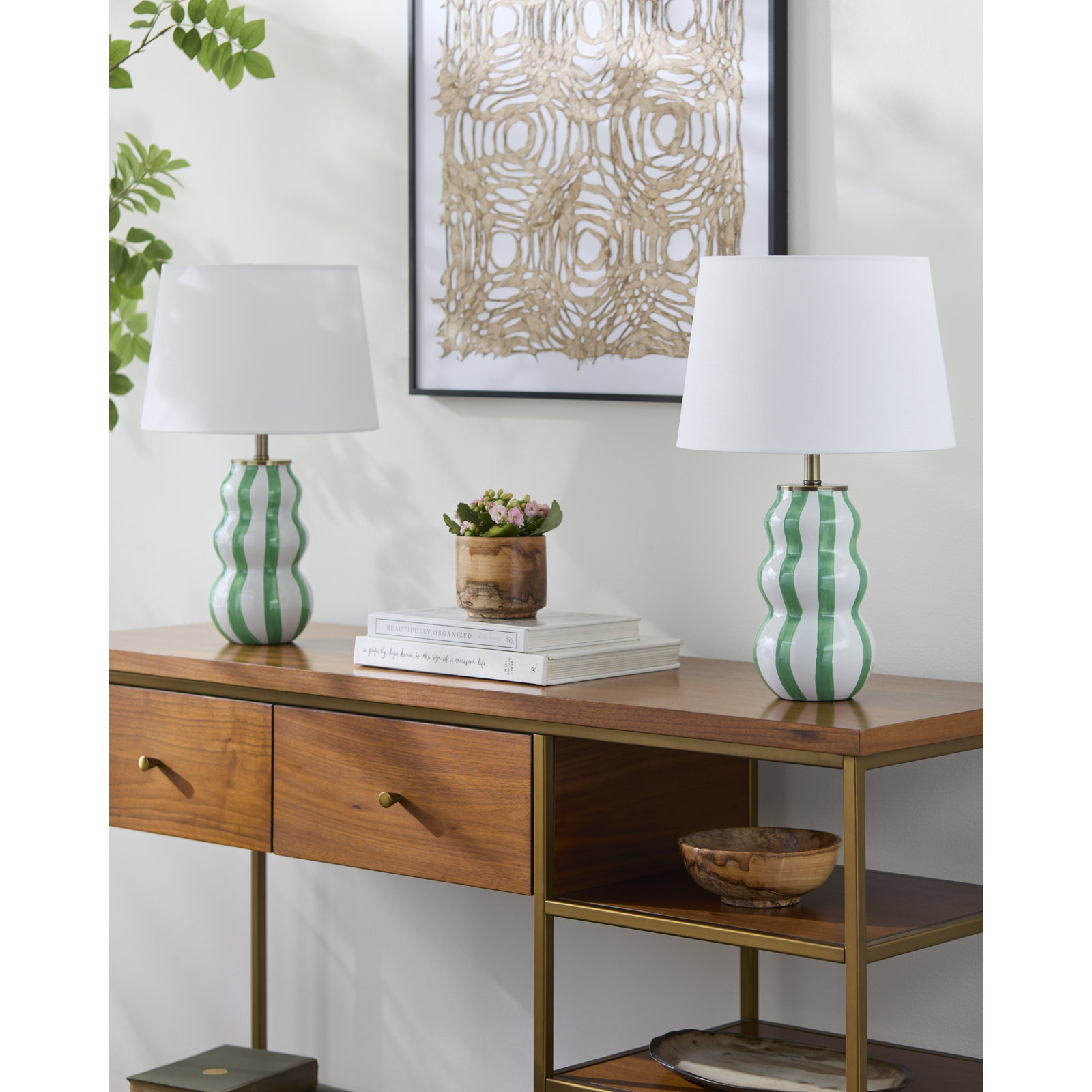 Samp Ceramic Table Lamp, Green/White