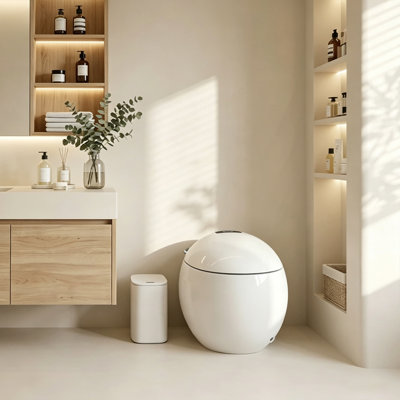 Toilette intelligente 10 po en forme d'œuf brut, chasse d'eau automatique, siège chauffant, couvercle à capteur automatique, bouclier en mousse