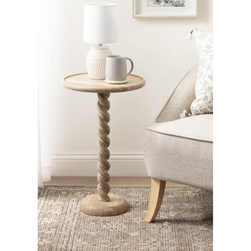Willoughby Spiraled Mango Wood Round Side Table, Natural Wood