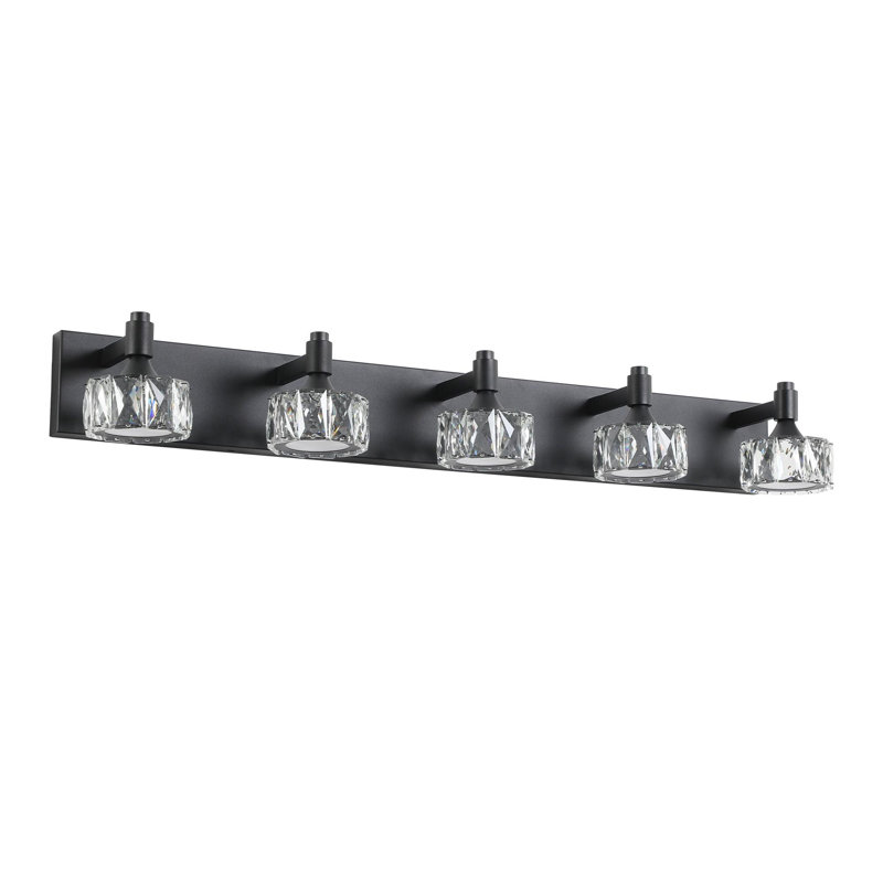 Miroir de salle de bain à DEL avec abat-jour en cristal, 5 lumières, H 4 po x l 36 po x P 7 po