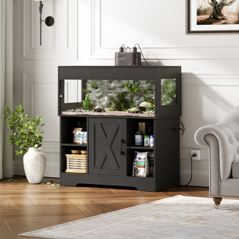 Réservoir de reptile Herture 60 gallons avec support, réservoir de terrarium avec armoire de rangement, pour lézards, scinques, serpents, portes coulissantes en acrylique, plateau en filet, prise de courant intégrée noir Px02Rtb