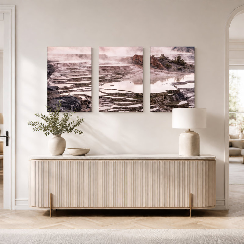 Ensemble de 3 toiles minérales terrassées à la vapeur avec brume rose, H 24 po x l 16 po x 3 pièces